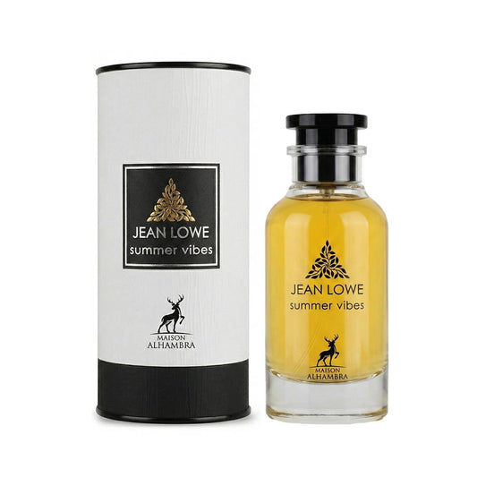 Maison Alhambra Jean Lowe Summer Vibes Eau de Parfum Flasche mit blauer Verpackung und sommerlichem Design.