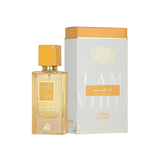 Lattafa Ana Abiyedh Passion Eau de Parfum, elegante Flasche mit blumigem und orientalischem Duft, luxuriöses Parfüm für Damen.