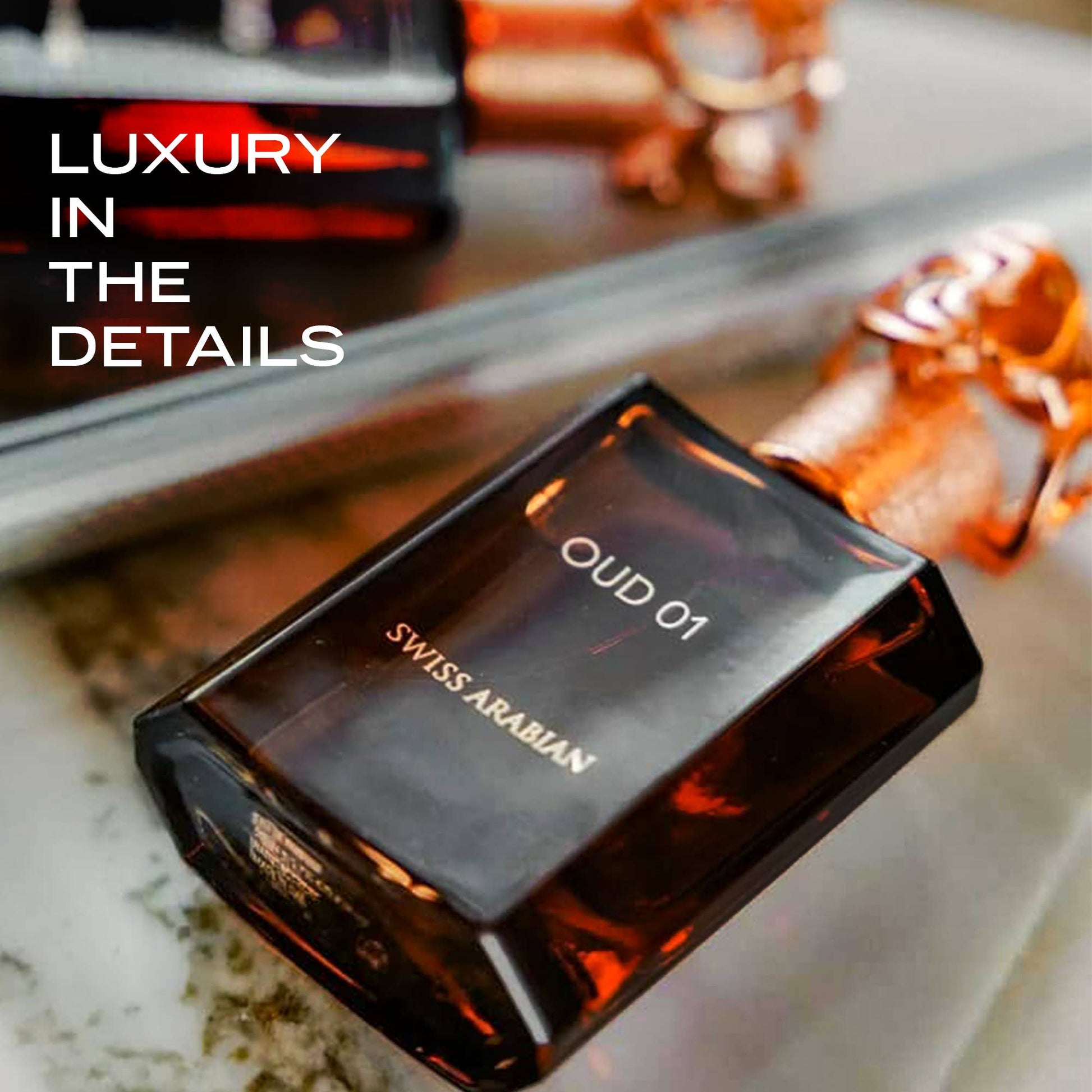 SWISS ARABIAN Oud 01 Eau de Parfum Flasche mit goldener Kappe und eleganter Verpackung, Duftnote für Männer und Frauen