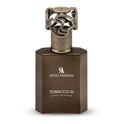 SWISS ARABIAN Tobacco 01 Eau de Parfum Flasche mit goldener Verpackung und eleganter Gestaltung, Duft für Männer und Frauen
