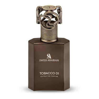 SWISS ARABIAN Tobacco 01 Eau de Parfum Flasche mit goldener Verpackung und eleganter Gestaltung, Duft für Männer und Frauen