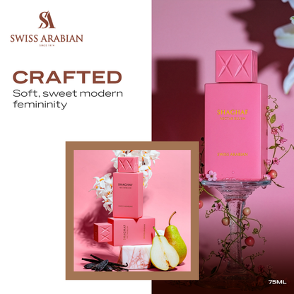 SWISS ARABIAN Nectar Blush Eau de Parfum Flasche mit blumigem Duft und rosafarbenem Design, elegant und stilvoll.